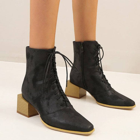 Martin Boots Women Thick Heel Pointed Toe Zipper